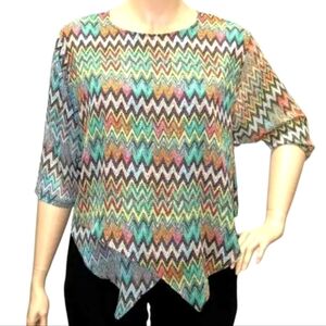 Sterling Styles Artsilk Assorted 4 Way Reversible Chevron Print V Top - OS